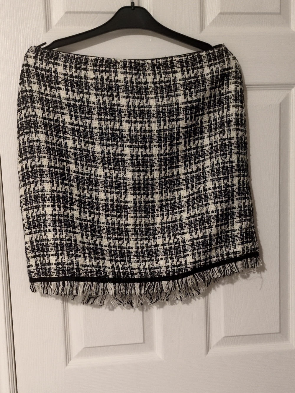 Black and White Tweed Fringe Pencil Skirt